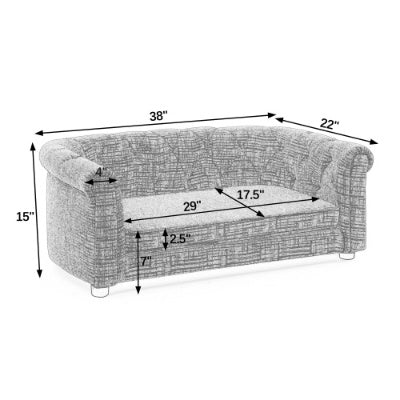 Modern Pet Sofa with Arc Backrest – Rectangular Dog & Cat Couch with Armrests, Breathable Linen & Soft Cushion for Comfort