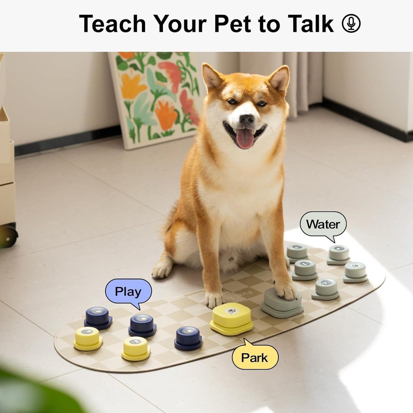 MEWOOFUN Dog Talking Buttons – 12-Pack Rechargeable Pet Sound Buttons with Voice Recording Mat, Communication Starter Kit for Dogs & Cats
