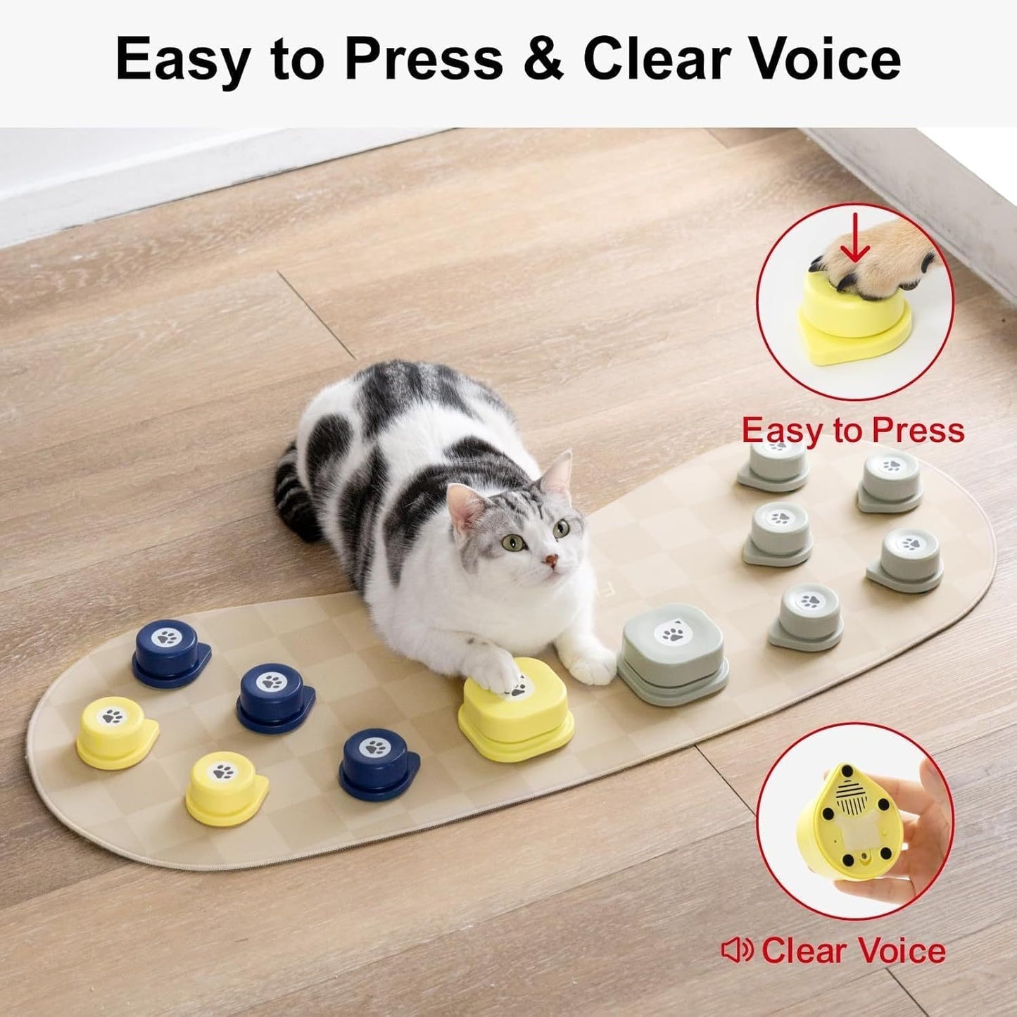 MEWOOFUN Dog Talking Buttons – 12-Pack Rechargeable Pet Sound Buttons with Voice Recording Mat, Communication Starter Kit for Dogs & Cats