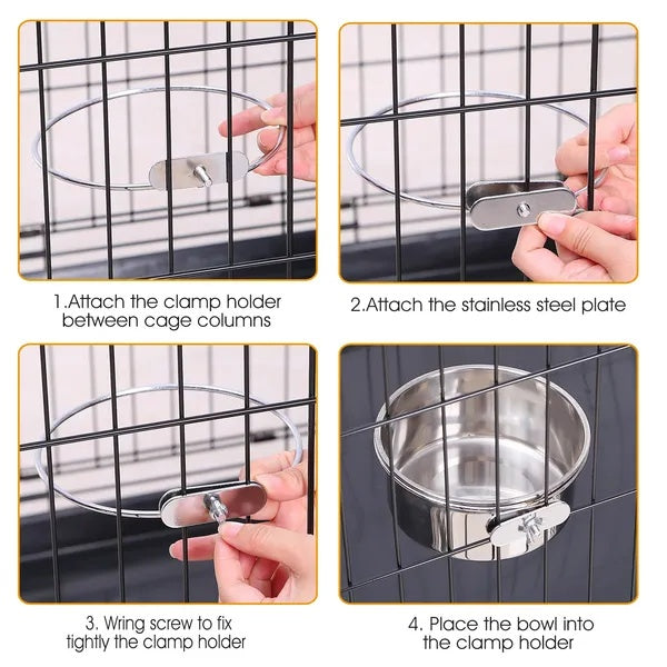 Detachable Pet Cage Bowl with Clamp – Secure Food & Water Feeder for Crates, Kennels, and Small Animal Cages