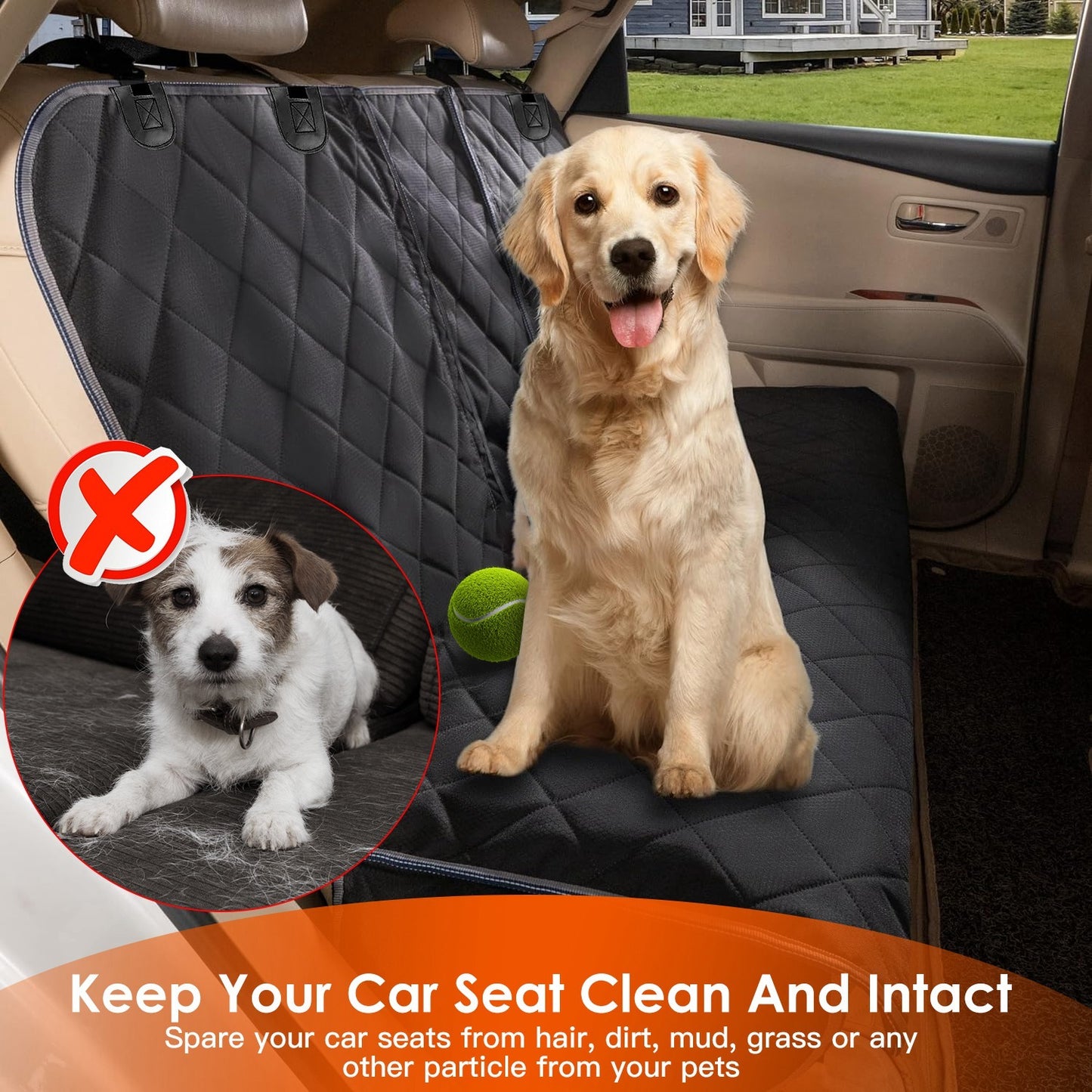 Waterproof Dog Car Seat Cover – Scratchproof Rear Bench Protector with Seat Belt for Cars, Trucks & SUVs