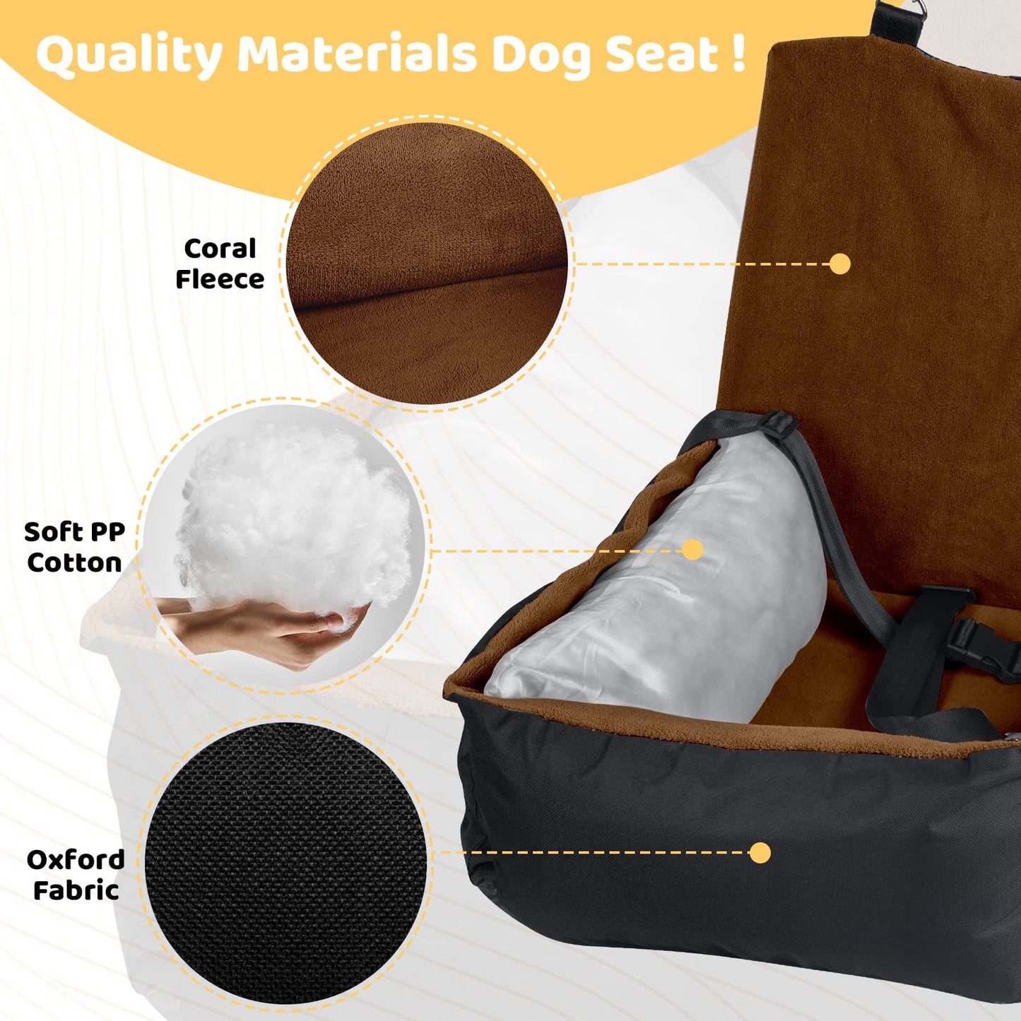 Brown Pet Car Seat for Dogs – Secure Single Booster Seat with Safety Straps & Washable Cushion for Travel Comfort