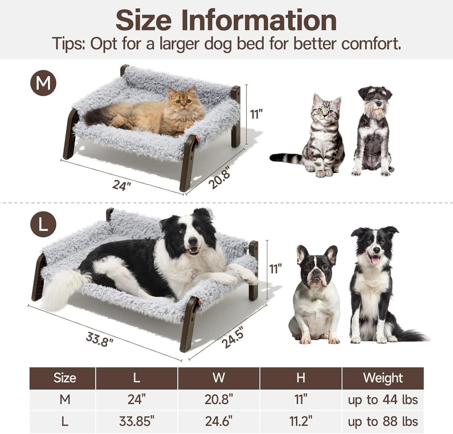 MEWOOFUN Elevated Pet Bed – Raised Plush Couch for Cats & Small Dogs, Washable Cover & Non-Slip Base, Supports 44 lbs (Indoor/Outdoor, Grey)