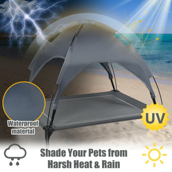 Elevated Dog Bed with UV-Resistant Canopy – 35.5” x 32” Outdoor Pet Lounger for Sun Protection & Cooling Comfort