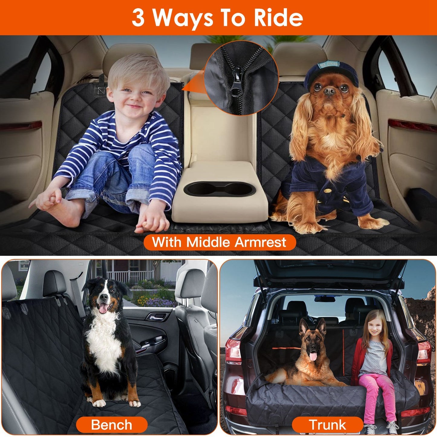 Waterproof Dog Car Seat Cover – Scratchproof Rear Bench Protector with Seat Belt for Cars, Trucks & SUVs