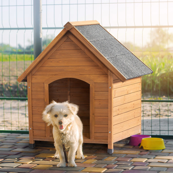 Weatherproof Dog House with Black Asphalt Roof – Outdoor Pet Shelter for Small to Medium Dogs, Durable Wooden Design