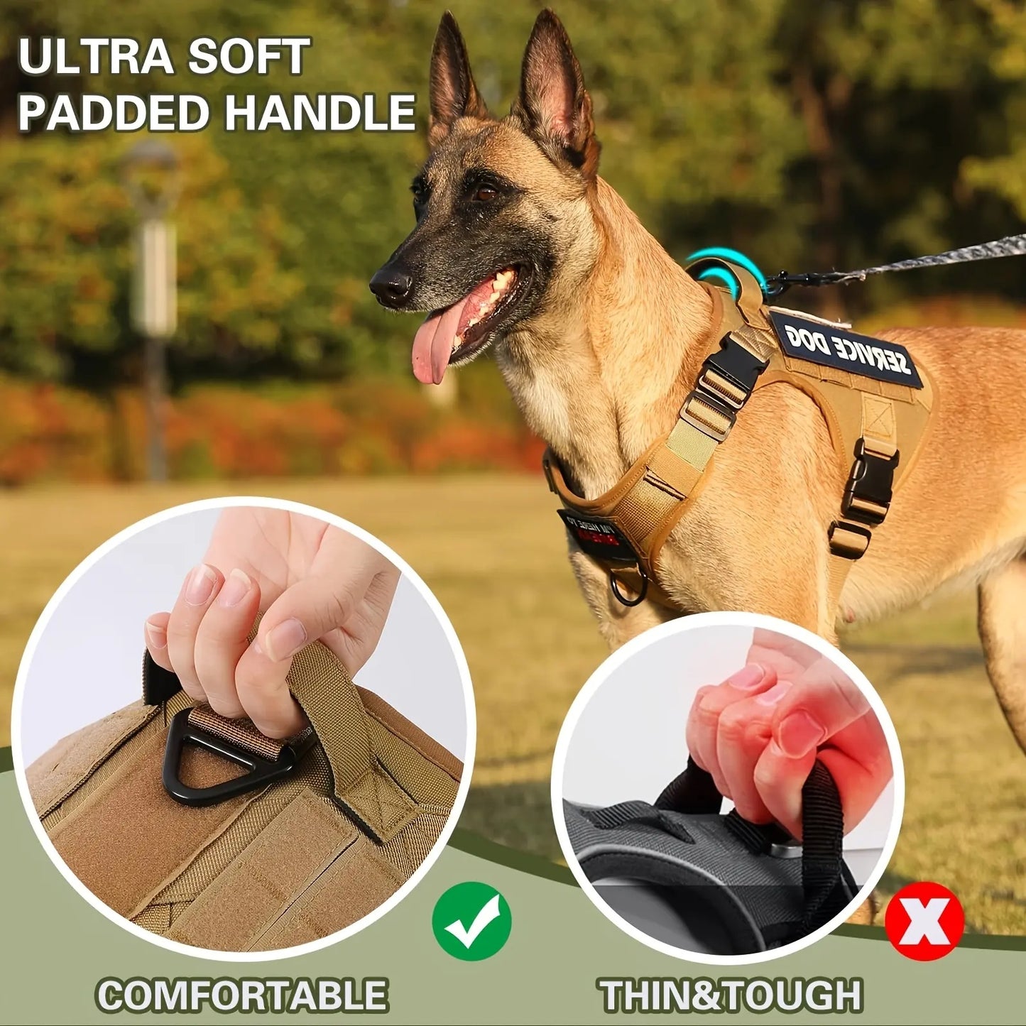 Adjustable Tactical Dog Harness – Reflective, Heavy-Duty Vest with Metal Buckle for Hiking, Service & Training (All Sizes)