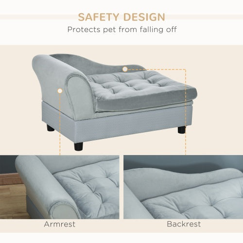 Luxury Small Dog Bed with Hidden Storage – Grey Upholstered Pet Sofa with Built-In Compartment for Toys & Accessories