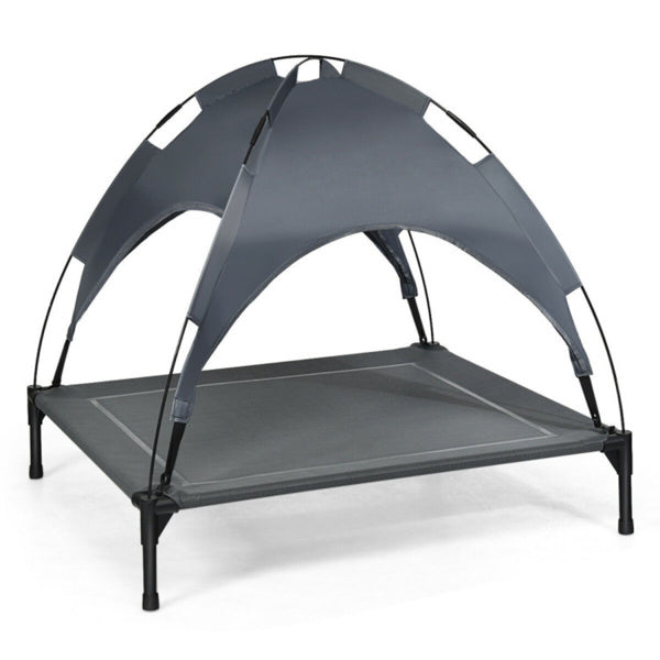 Elevated Dog Bed with UV-Resistant Canopy – 35.5” x 32” Outdoor Pet Lounger for Sun Protection & Cooling Comfort