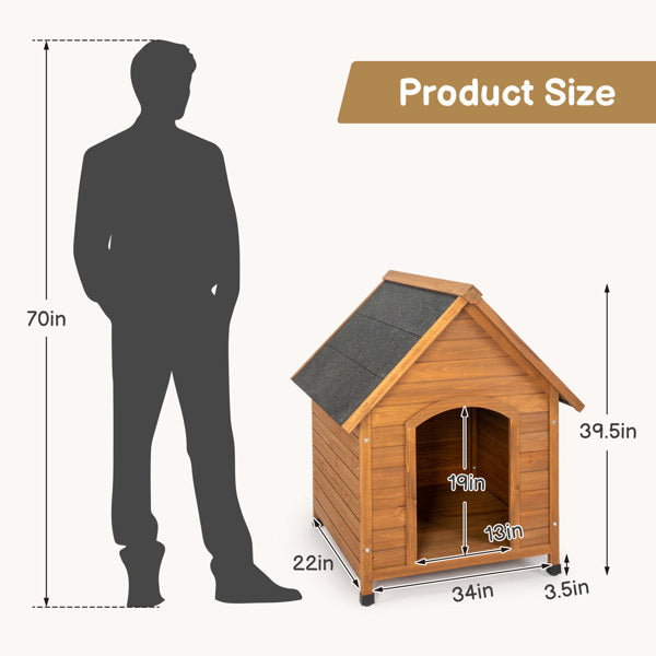 Weatherproof Dog House with Black Asphalt Roof – Outdoor Pet Shelter for Small to Medium Dogs, Durable Wooden Design
