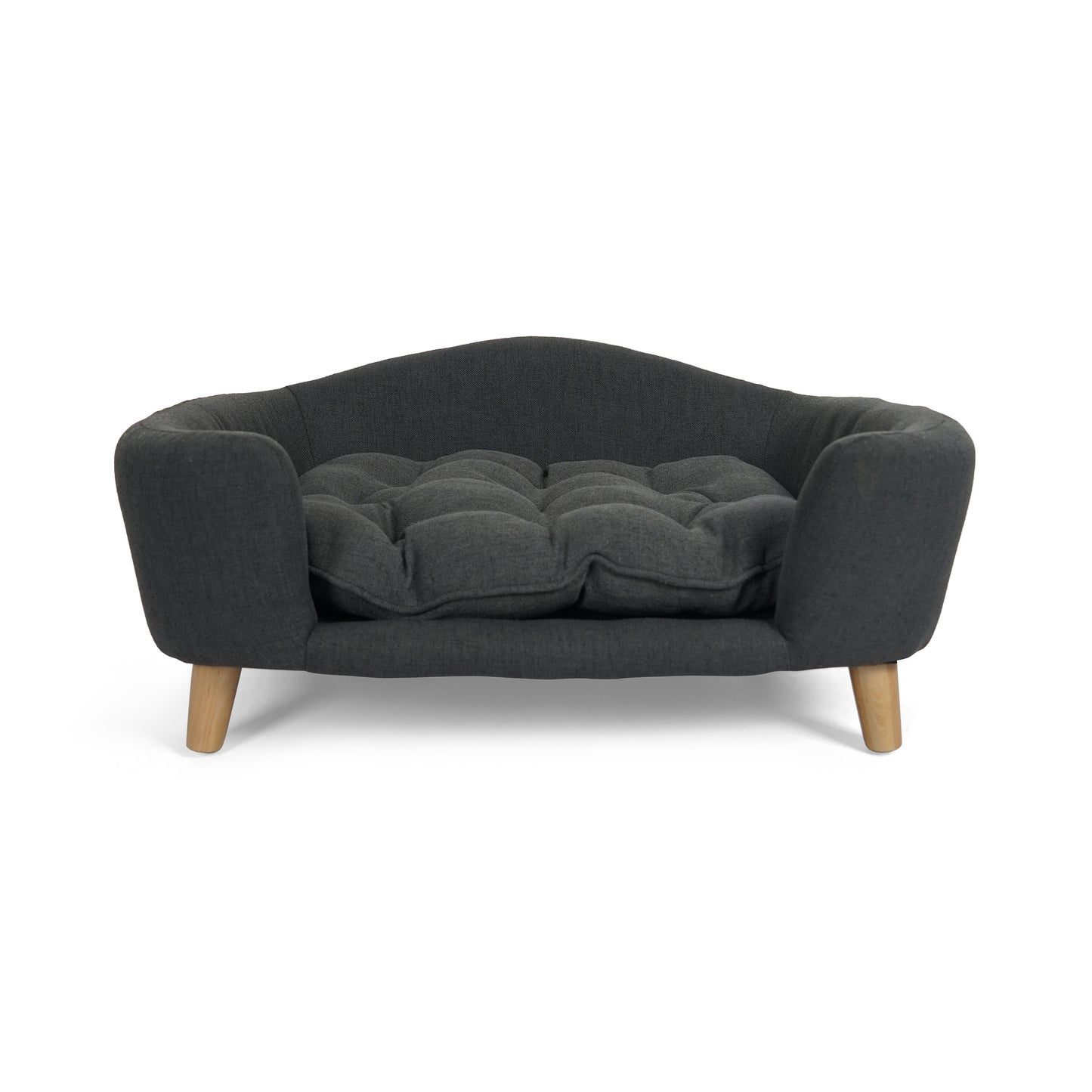 Mid-Century Modern Dog Bed – Tufted Cushion Pet Sofa with Birch Wood Legs for Small Dogs, Dark Gray (30.25” x 21.75” x 14”)
