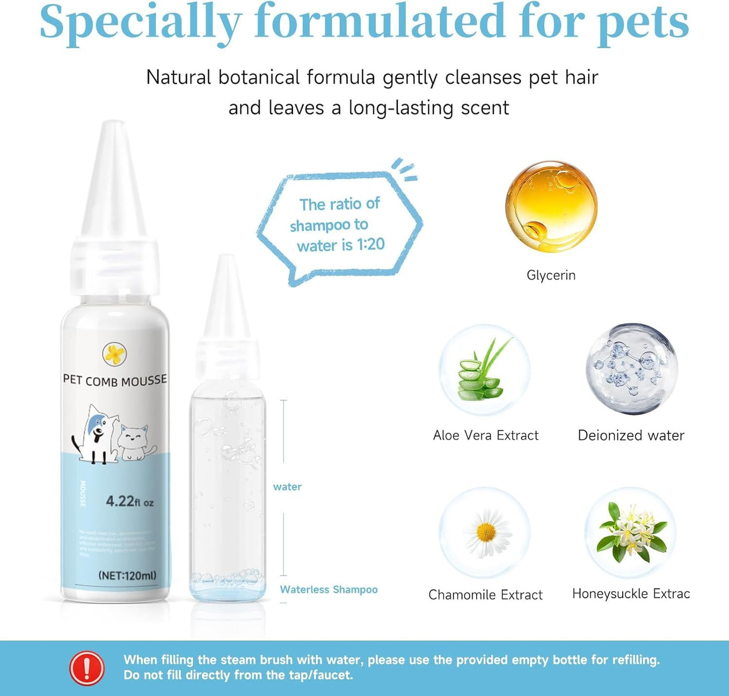 3-in-1 Pet Steam Brush – Waterless Shampoo Spray, Hair Removal Comb & Ear Cleaning Towel for Dogs & Cats