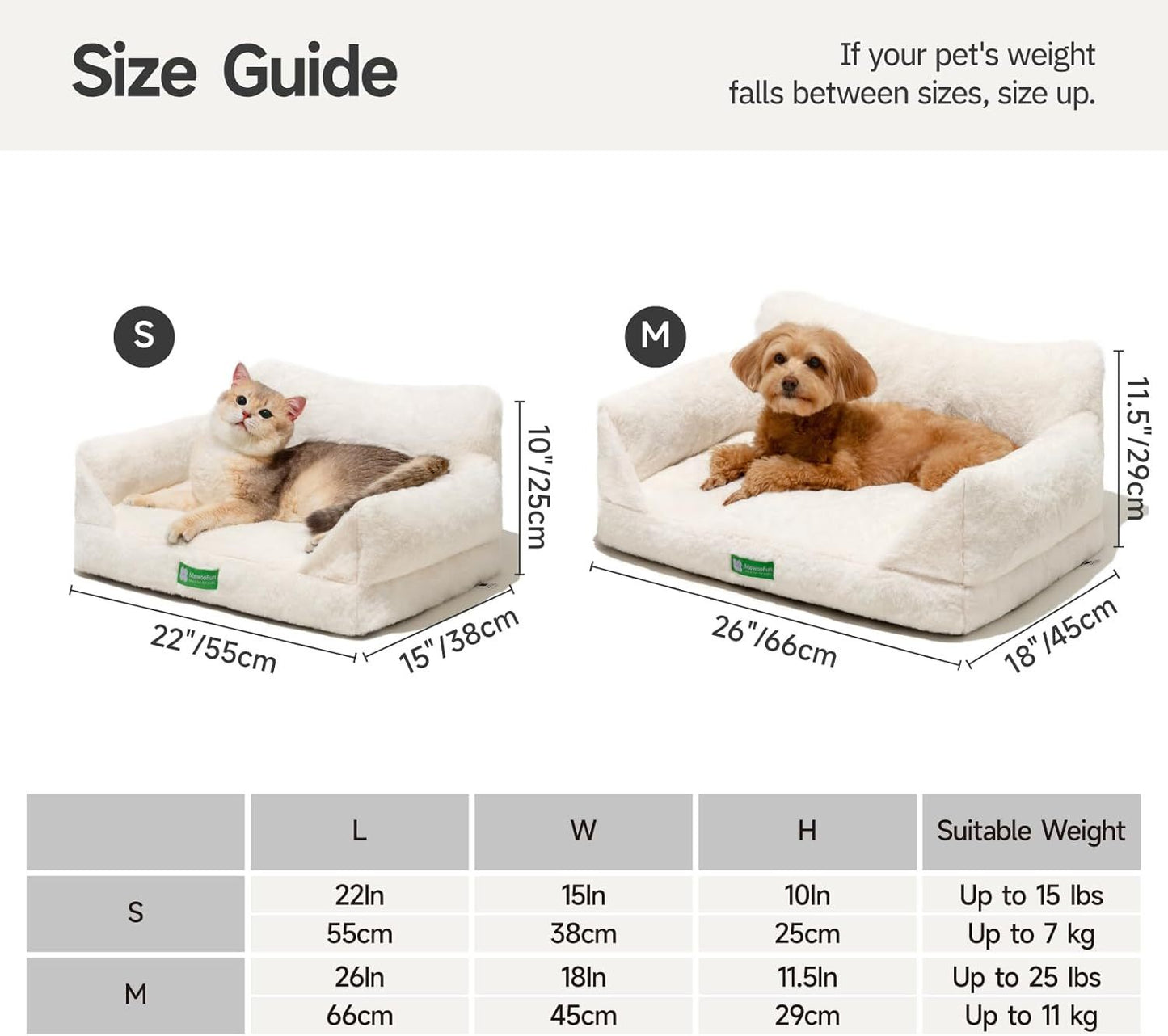 MEWOOFUN Cat Sofa Bed – Washable Pet Bed with Removable Cover & Non-Slip Bottom for Indoor Cats & Small Dogs (White, Medium)