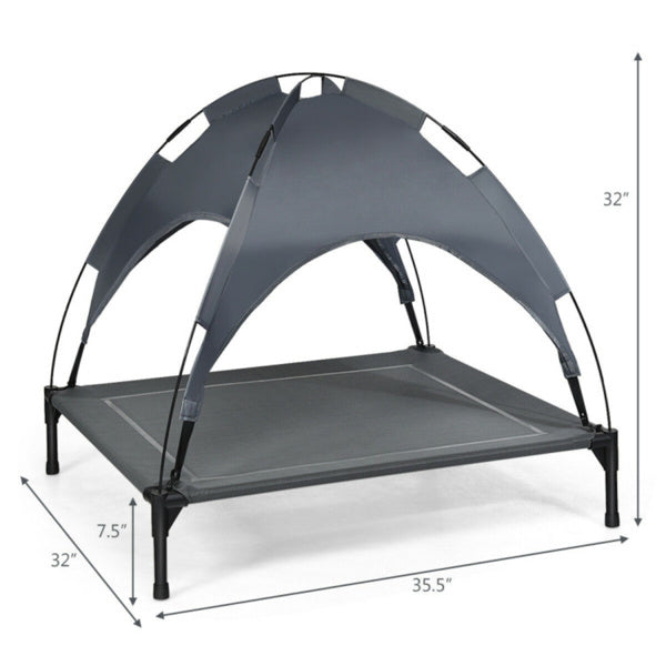 Elevated Dog Bed with UV-Resistant Canopy – 35.5” x 32” Outdoor Pet Lounger for Sun Protection & Cooling Comfort