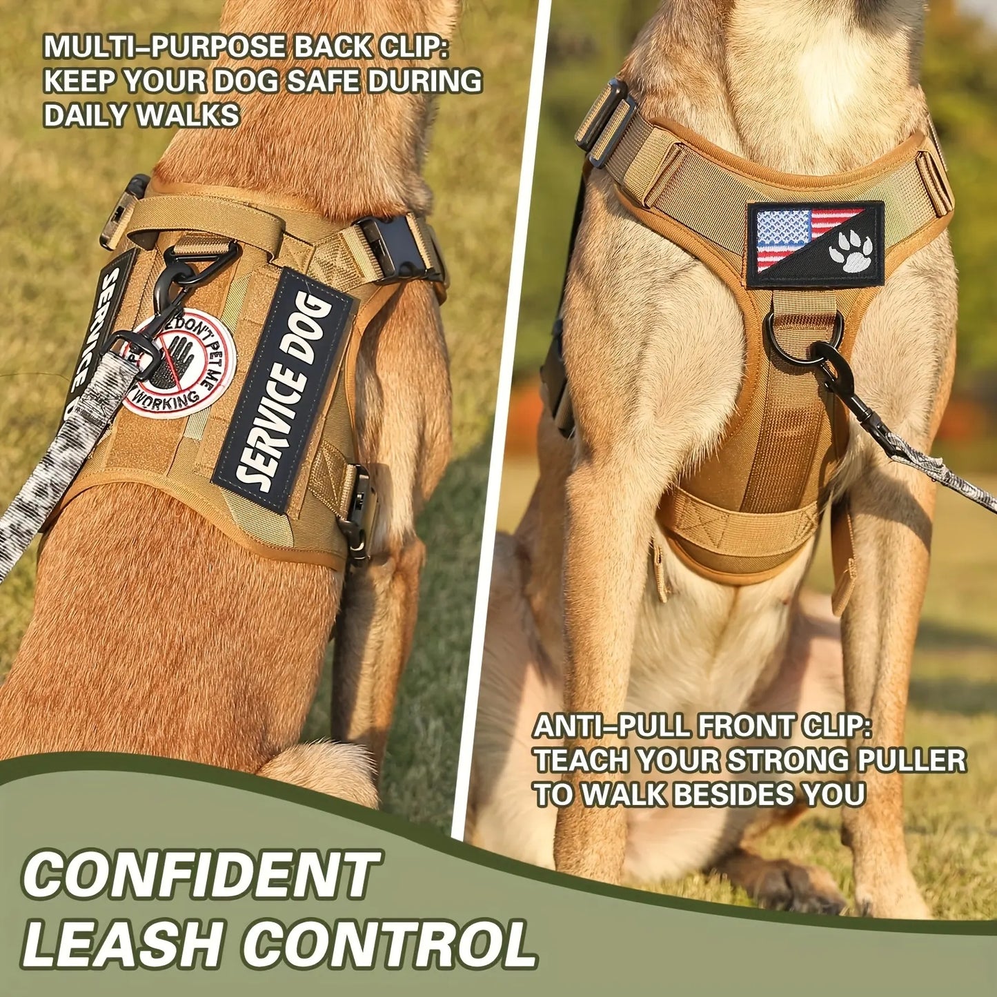 Adjustable Tactical Dog Harness – Reflective, Heavy-Duty Vest with Metal Buckle for Hiking, Service & Training (All Sizes)