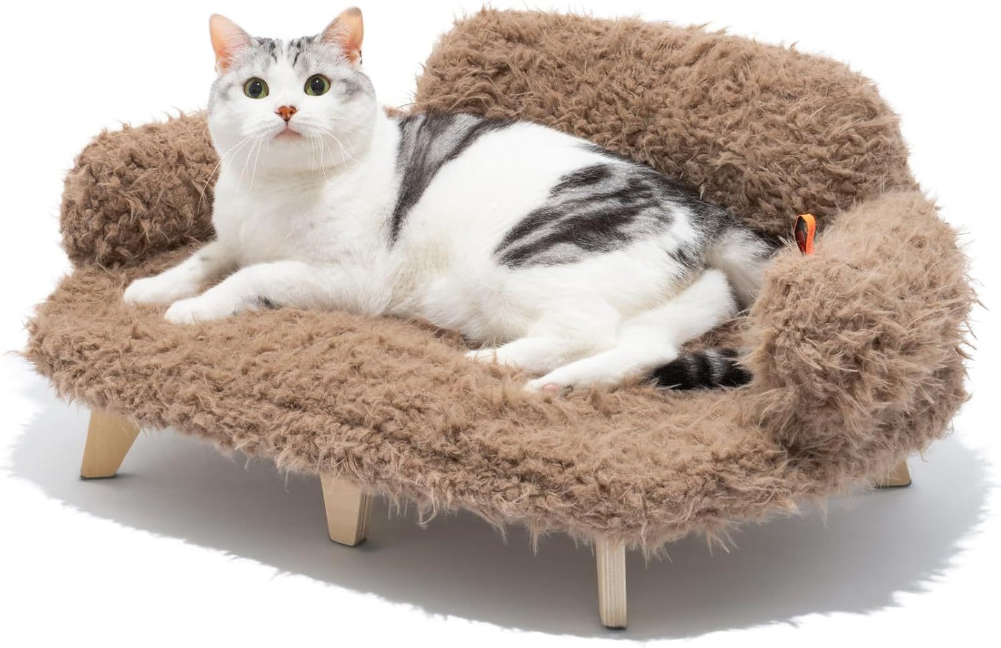 MEWOOFUN Elevated Cat Bed with Washable Cover – 26x18.3x8.5” Modern Wooden Pet Sofa for Cats & Small to Medium Dogs (Brown)