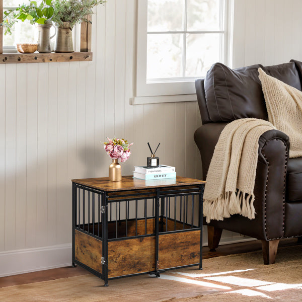 Rustic Furniture-Style Dog Crate – Multi-Functional Pet Kennel & Bedside Table with Storage for Small to Medium Dogs