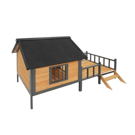 Large Outdoor Wooden Dog House with Porch – Cabin-Style Weatherproof Pet Kennel for Medium & Large Dogs
