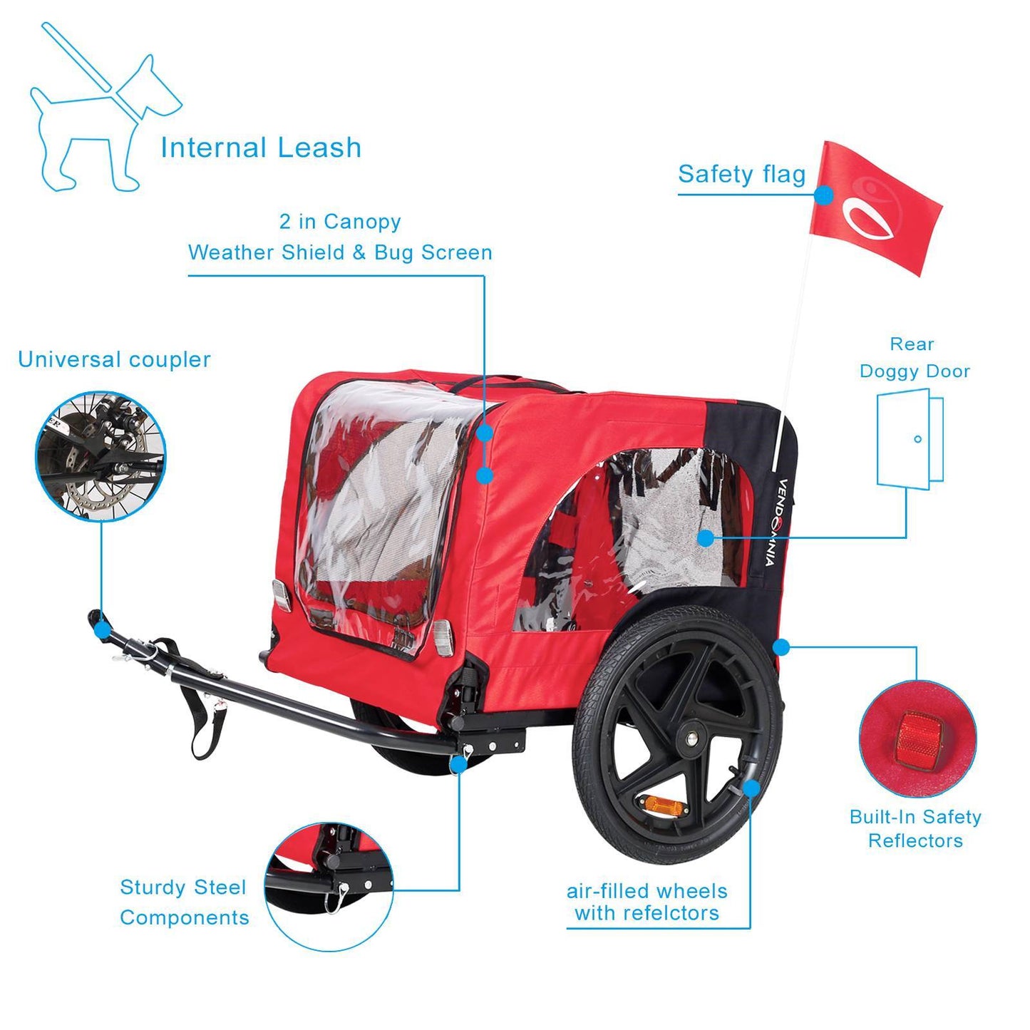 Foldable Outdoor Dog Bike Trailer – Pet Bicycle Carrier with Reflectors for Safety, Lightweight & Easy to Store