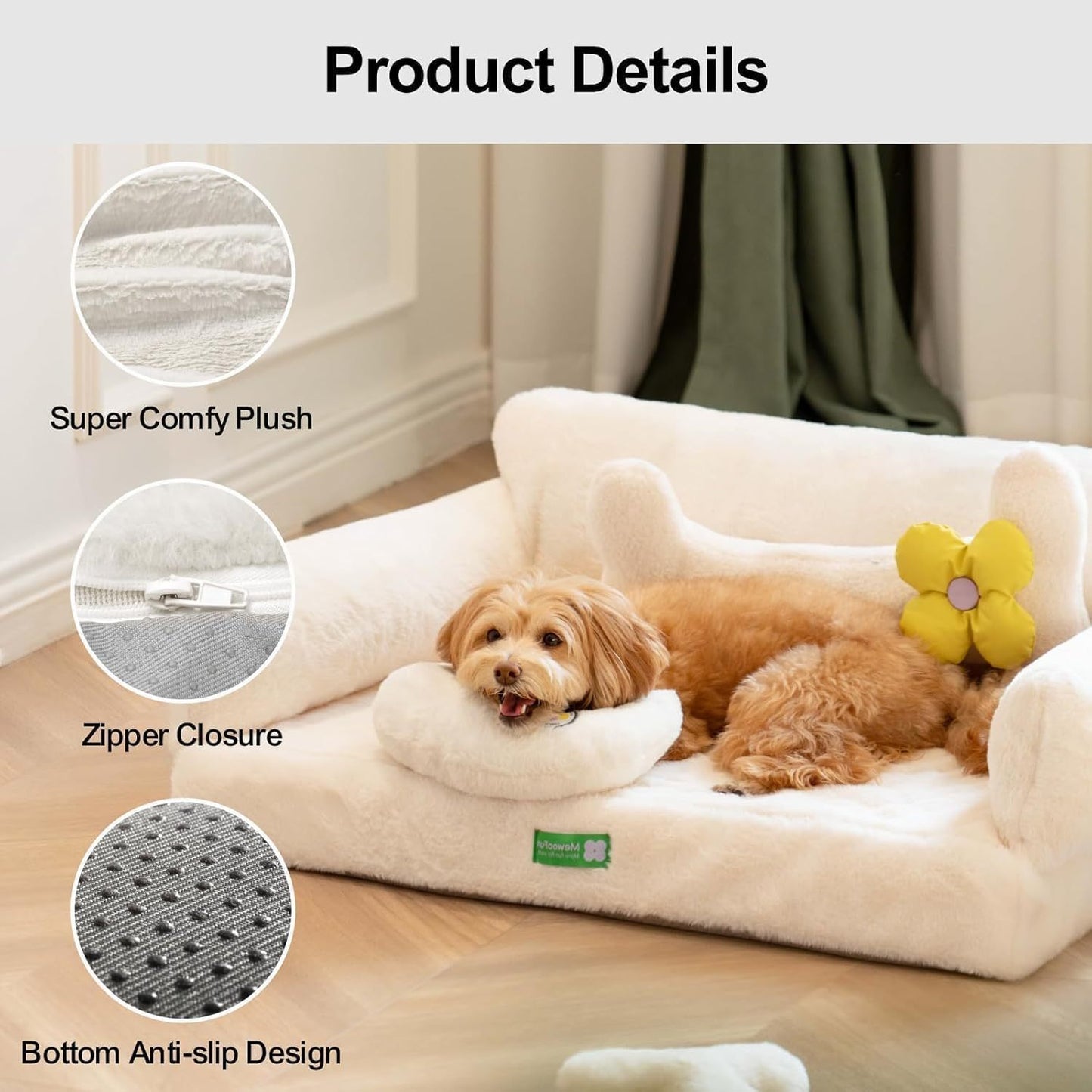 MEWOOFUN Orthopedic Dog Bed – 34.6” Egg Foam Sofa for Small & Medium Dogs, Beige with Removable Washable Cover & Non-Slip Bottom