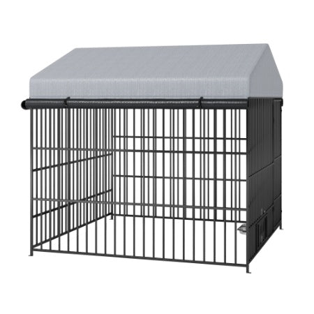 Large Outdoor Dog Kennel with Roof – 6.6 x 6.6 x 6.4 ft Metal Pet Run Enclosure & Fence with Weather-Resistant Cover for Dogs & Small Animals