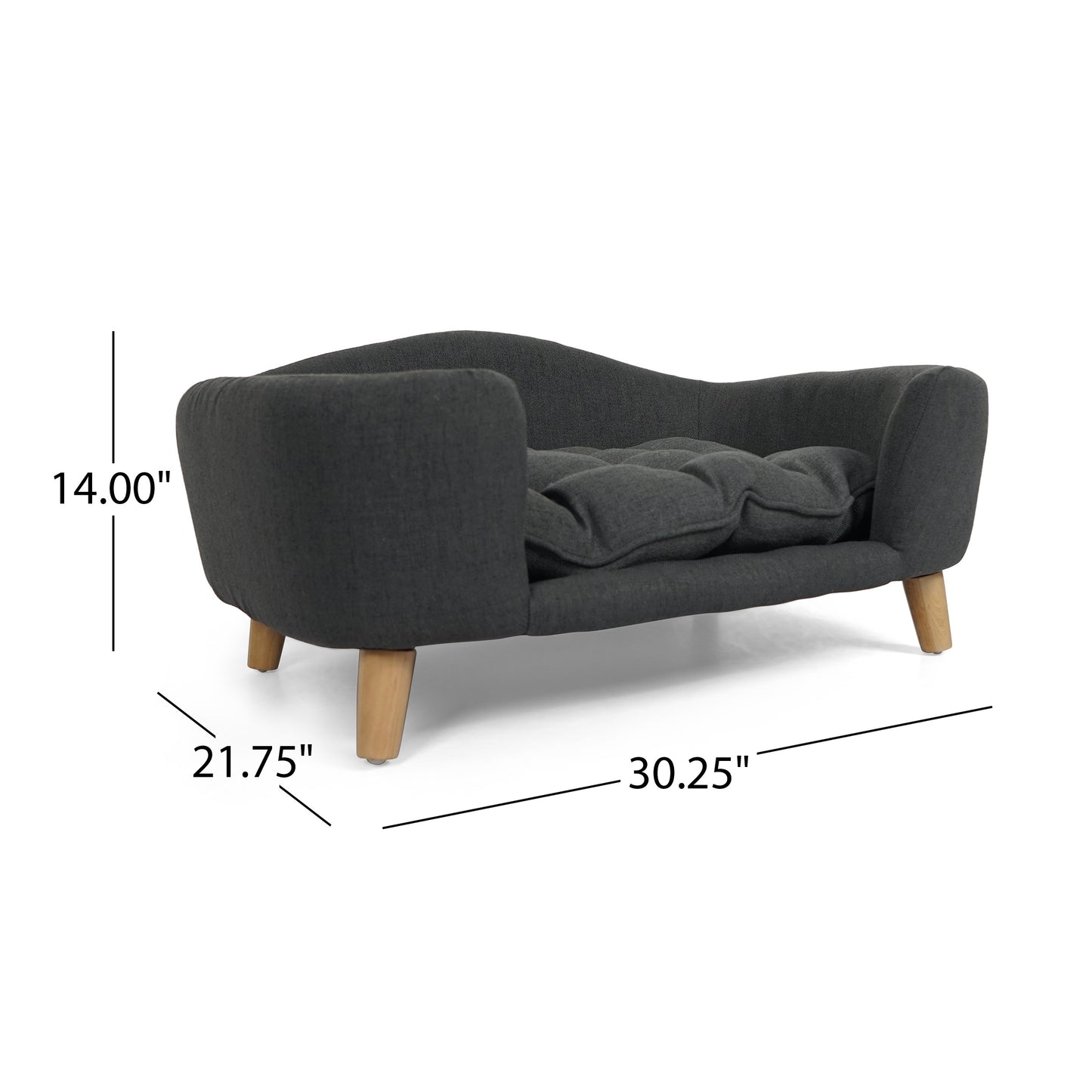 Mid-Century Modern Dog Bed – Tufted Cushion Pet Sofa with Birch Wood Legs for Small Dogs, Dark Gray (30.25” x 21.75” x 14”)
