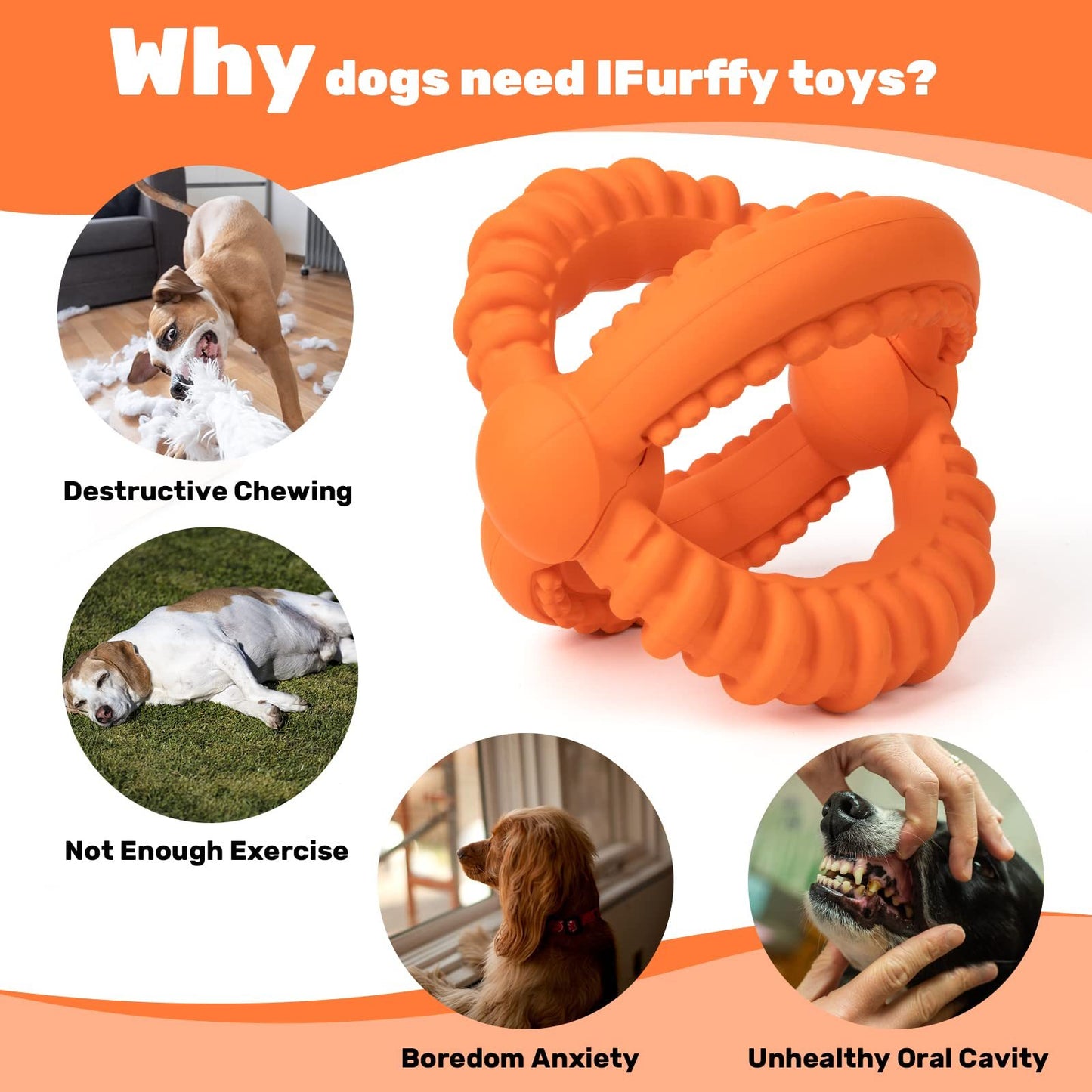 Durable Rubber Dog Chew Toy – Hydrangea-Shape Tug Toy for Aggressive Chewers, Interactive & Teeth-Cleaning Design in Orange