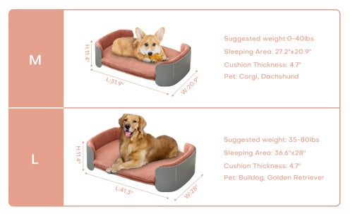 Scandinavian Style Cat Sofa Bed – Elevated Indoor Pet Couch with Removable Mattress Cover for Kittens, Puppies & Small Animals (White/Grey)