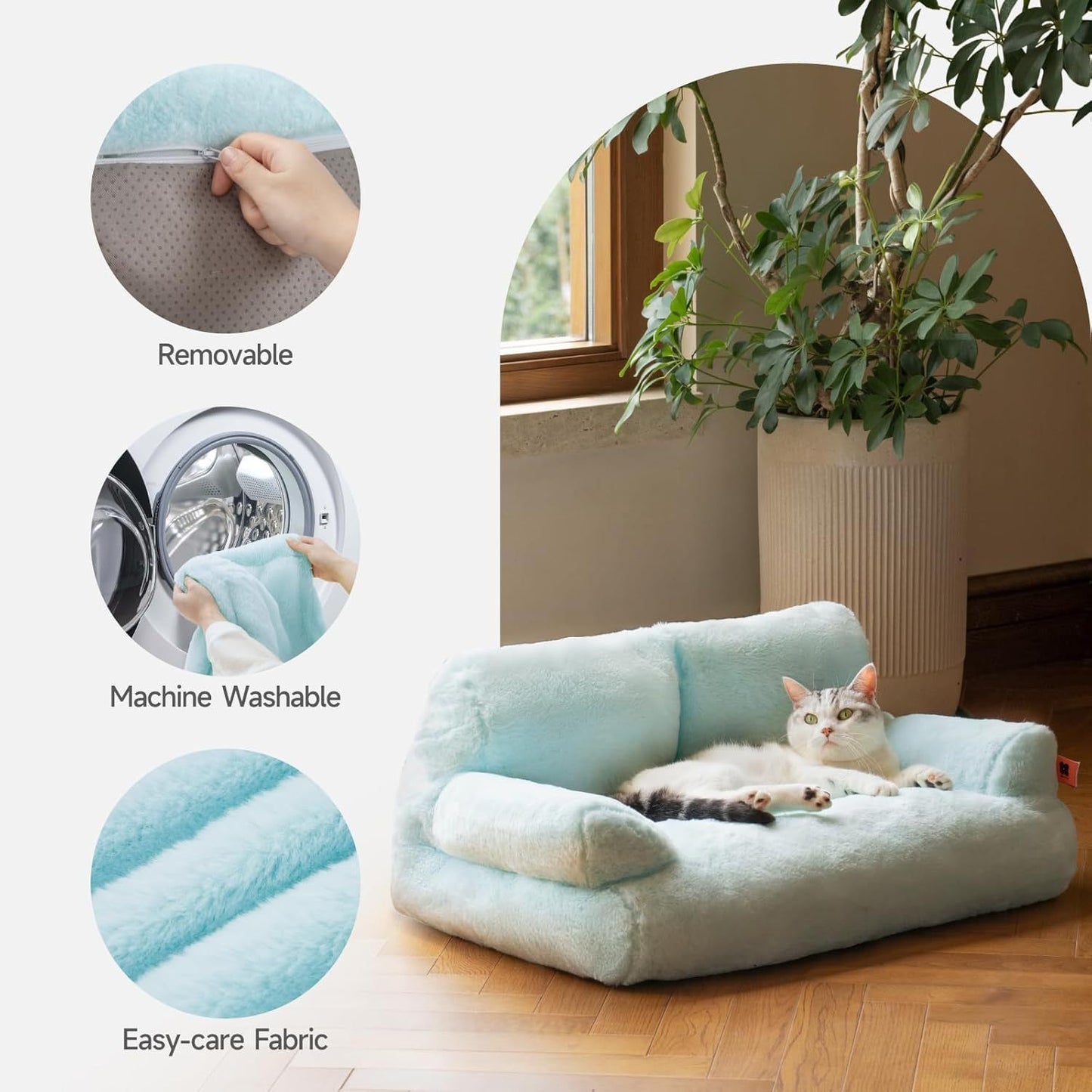 MEWOOFUN Plush Cat & Dog Bed – 26x19x13” Washable Fluffy Pet Couch with Non-Slip Bottom for Indoor Puppies & Kittens (Blue)