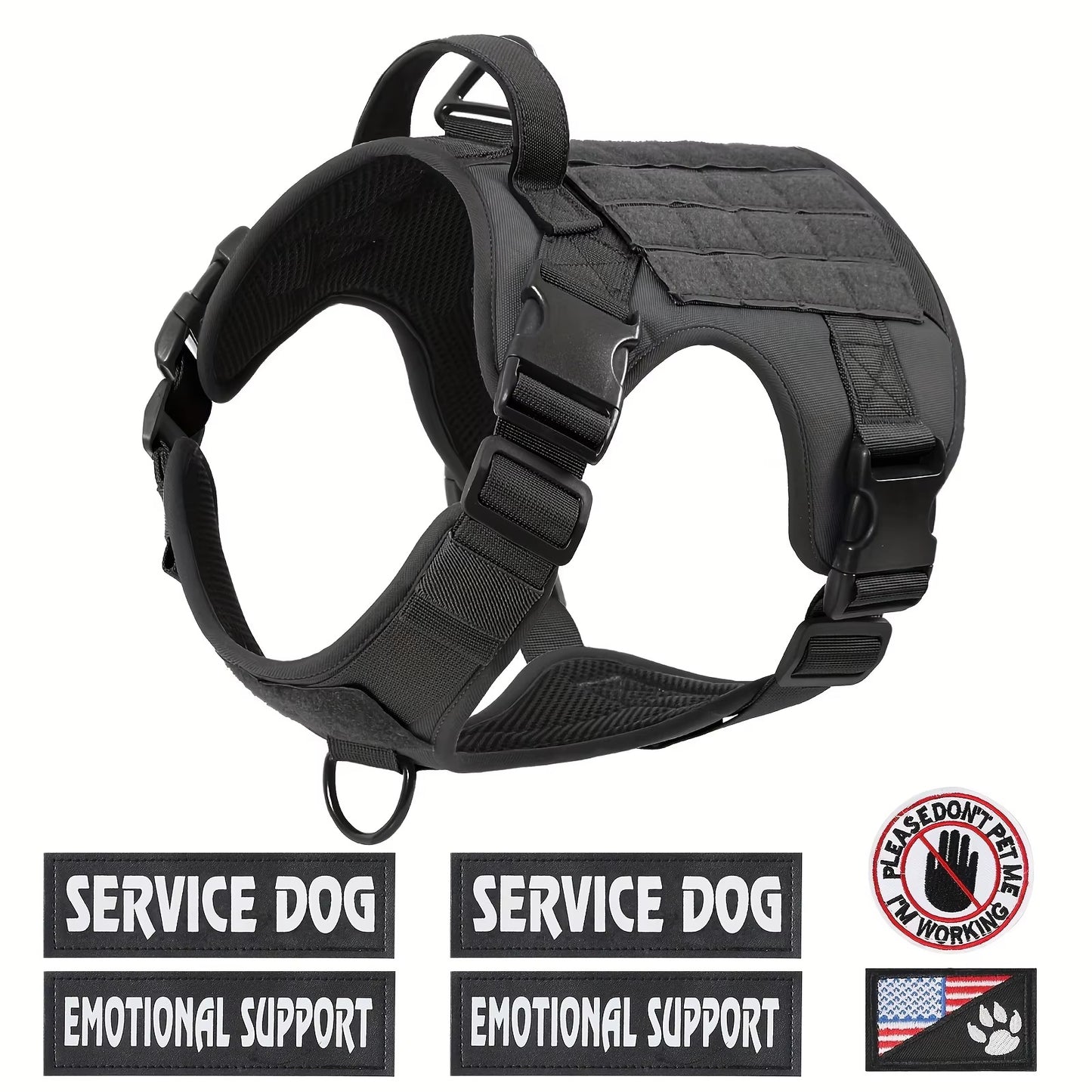 Adjustable Tactical Dog Harness – Reflective, Heavy-Duty Vest with Metal Buckle for Hiking, Service & Training (All Sizes)