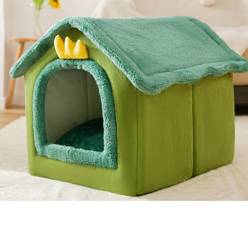 Foldable Dog & Cat House Bed – Warm Enclosed Pet Cave with Removable Cushion for Winter, Soft Sofa Kennel for Small Pets
