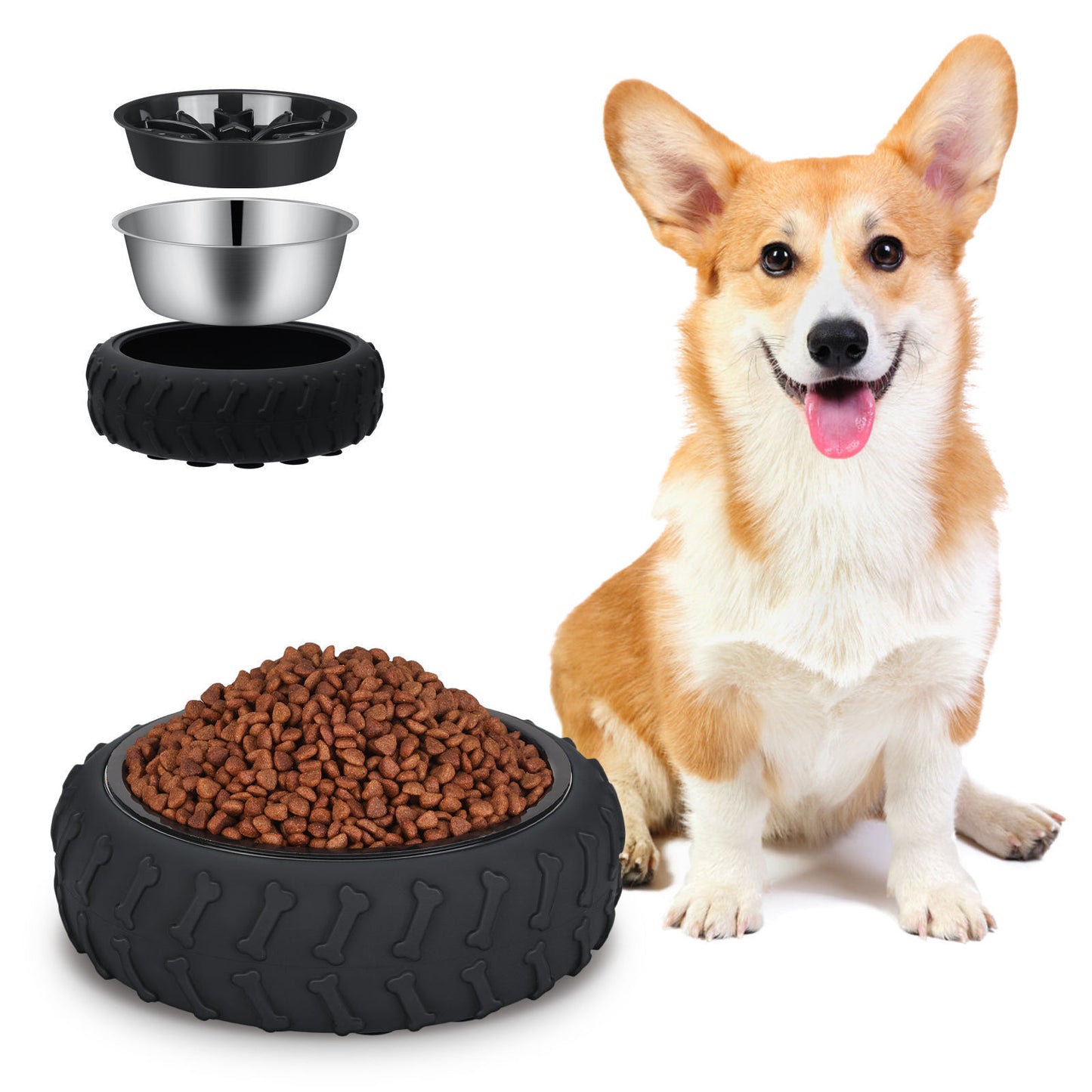 Tire-Shaped Slow Feeder Dog Bowl – Multifunctional Food & Water Dish for Pets, Anti-Slip Design for Fast Eaters