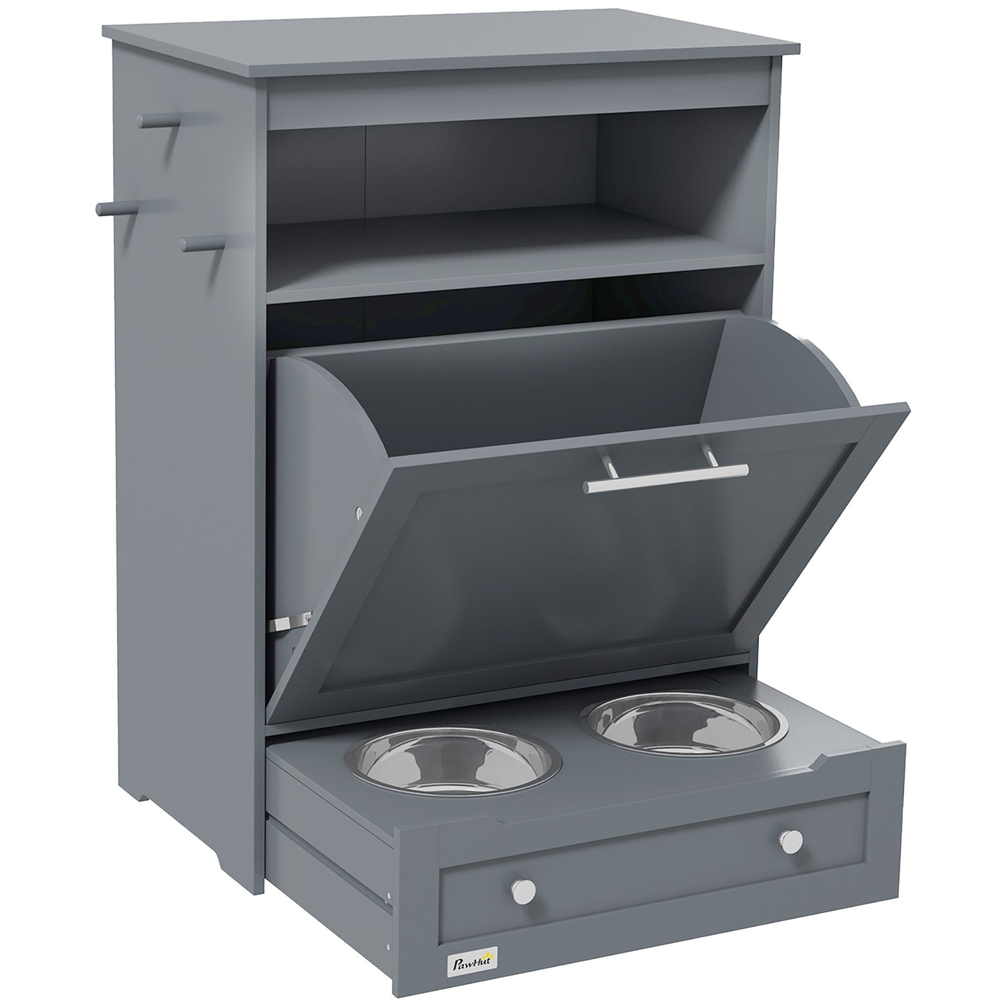 Dog Food Storage Container & Feeder Station – Pet Feeding Cabinet with Built-In Lockers for Organized Food & Water Storage