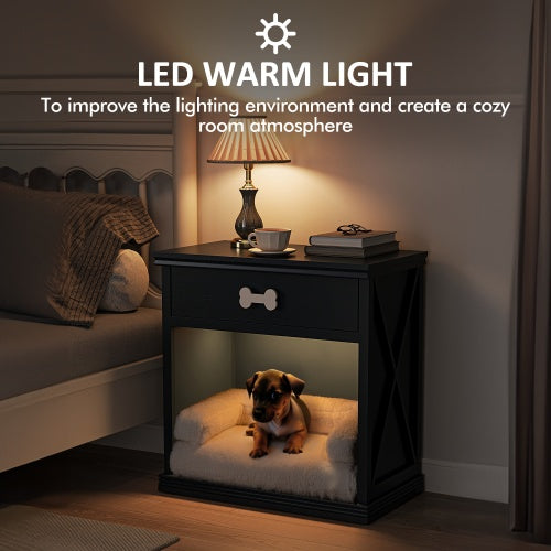 Vintage Pet Bed Locker with LED Lights – Small Storage Cabinet with Built-In Dog or Cat Bed, Stylish Multi-Use Pet Furniture