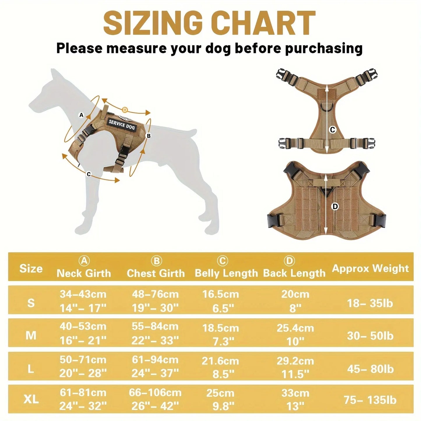 Adjustable Tactical Dog Harness – Reflective, Heavy-Duty Vest with Metal Buckle for Hiking, Service & Training (All Sizes)