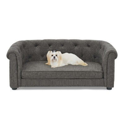 Modern Pet Sofa with Arc Backrest – Rectangular Dog & Cat Couch with Armrests, Breathable Linen & Soft Cushion for Comfort