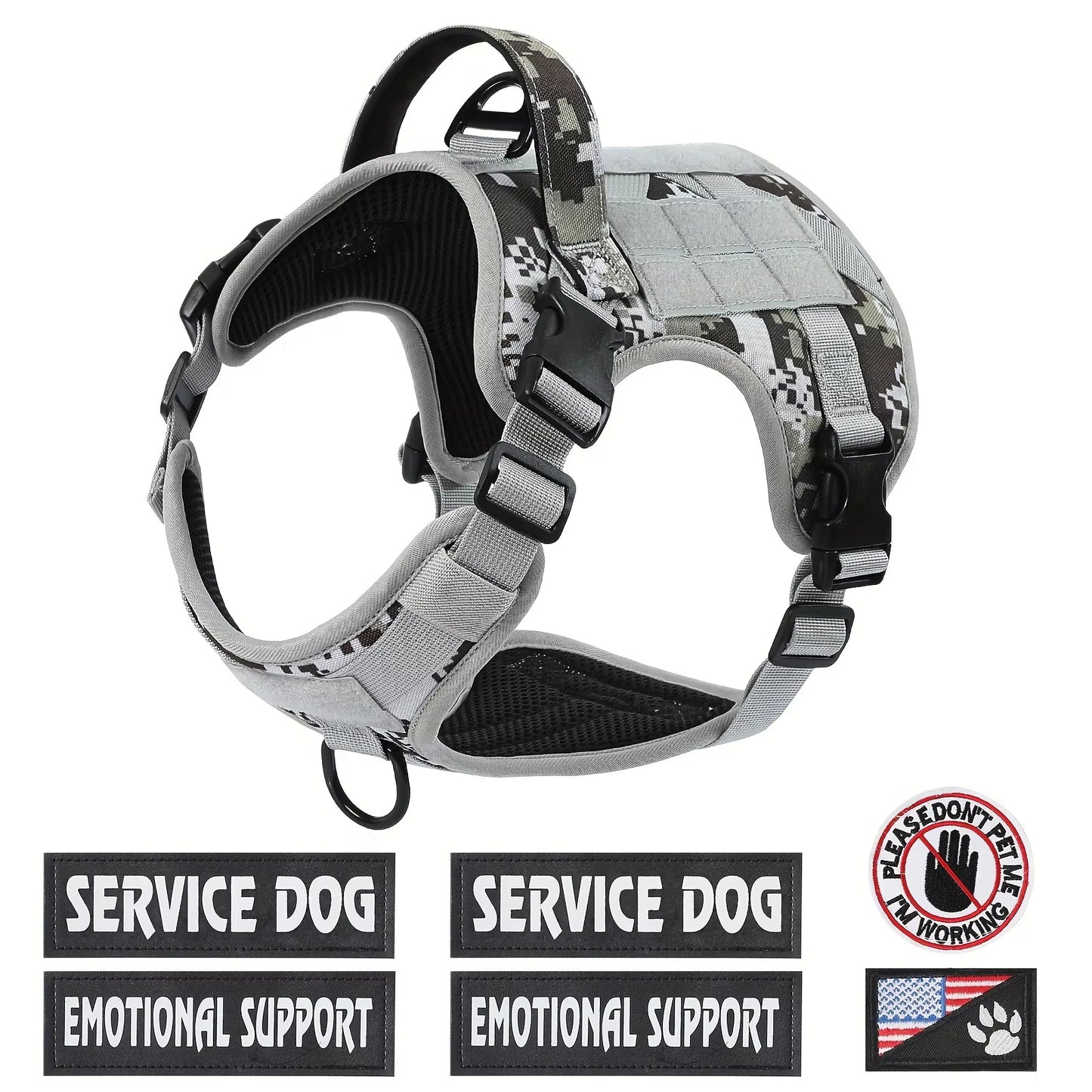Adjustable Tactical Dog Harness – Reflective, Heavy-Duty Vest with Metal Buckle for Hiking, Service & Training (All Sizes)