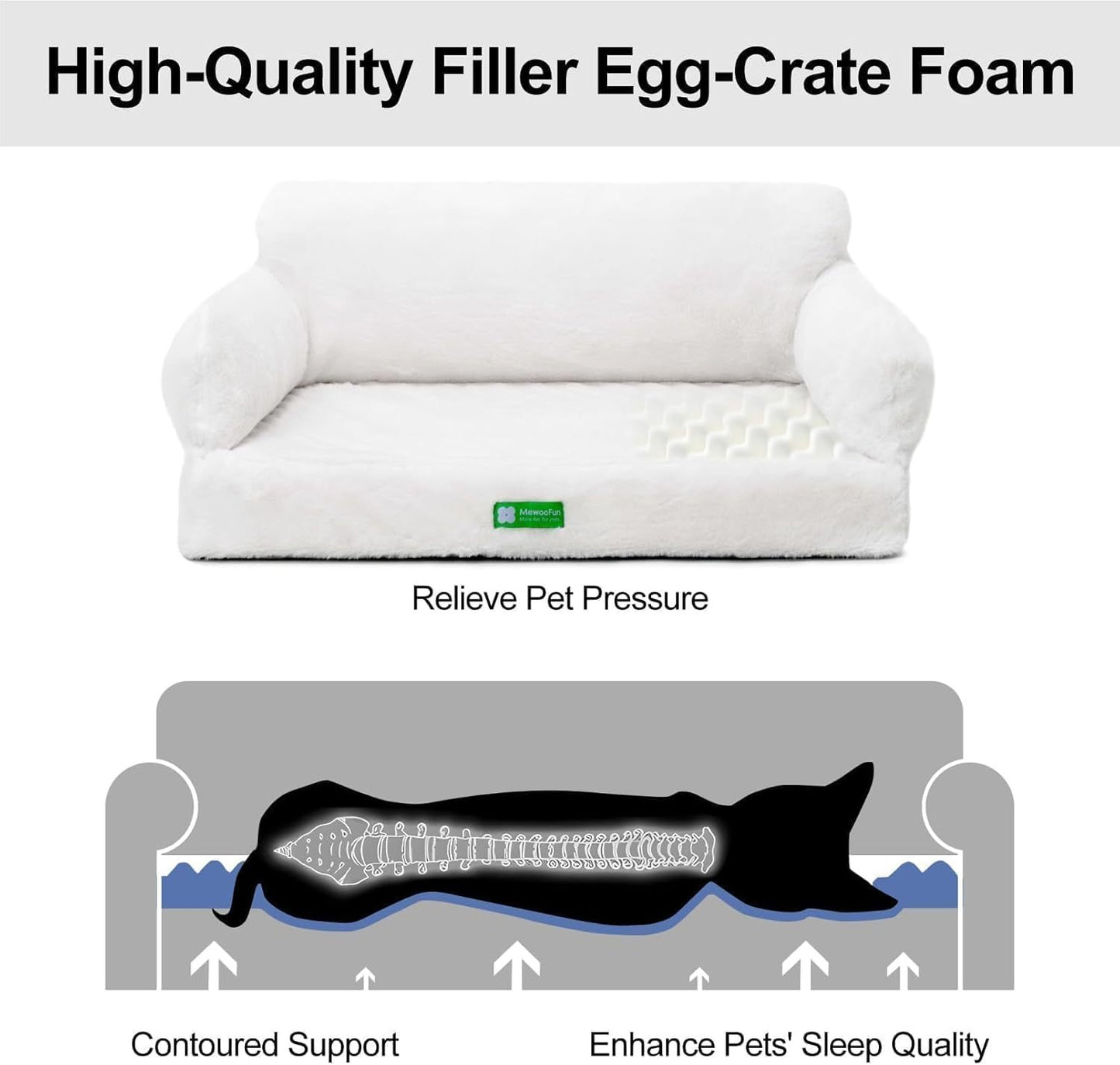 MEWOOFUN Orthopedic Dog Bed – 34.6” Egg Foam Sofa for Small & Medium Dogs, Beige with Removable Washable Cover & Non-Slip Bottom