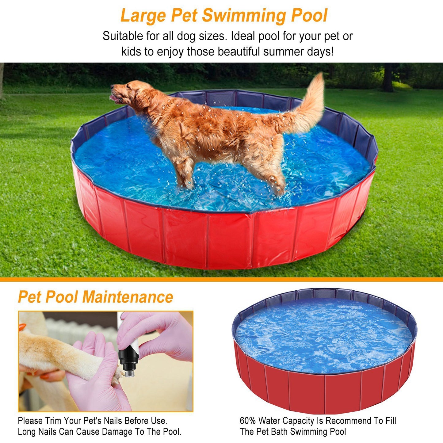 Foldable Pet Swimming Pool – 63” x 63” x 11.8” PVC Dog Bathing Tub & Splash Playmat for Summer Outdoor Fun (1Pc)