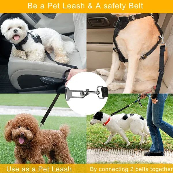 2-Pack Adjustable Pet Seat Belt Leash – Safety Harness Leads for Dogs & Cats, Universal Car Clip for Travel Protection