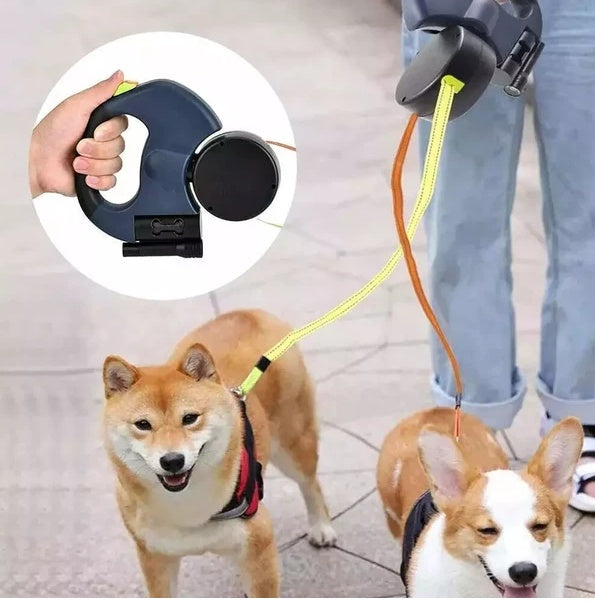 Dual Retractable Dog Leash – Reflective Double Pet Lead with 360° Swivel, Tangle-Free Design for Walking Two Dogs