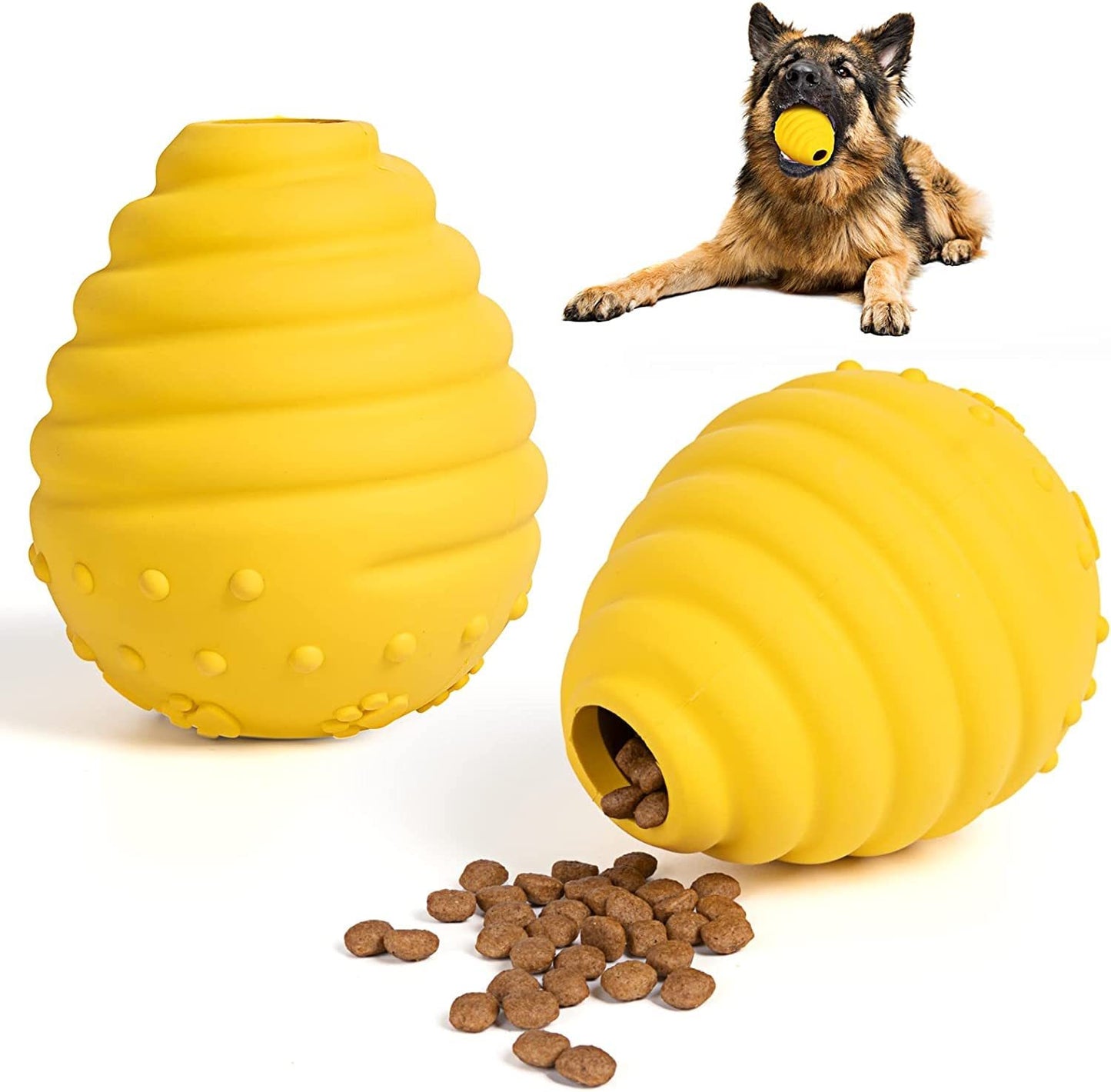 Interactive Egg-Shaped Dog Treat Toy – Yellow Rubber Chew Toy for Teething Puppies & Dogs, Dispenses Food & Cleans Teeth