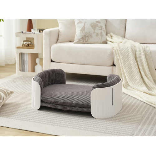 Scandinavian Style Cat Sofa Bed – Elevated Indoor Pet Couch with Removable Mattress Cover for Kittens, Puppies & Small Animals (White/Grey)