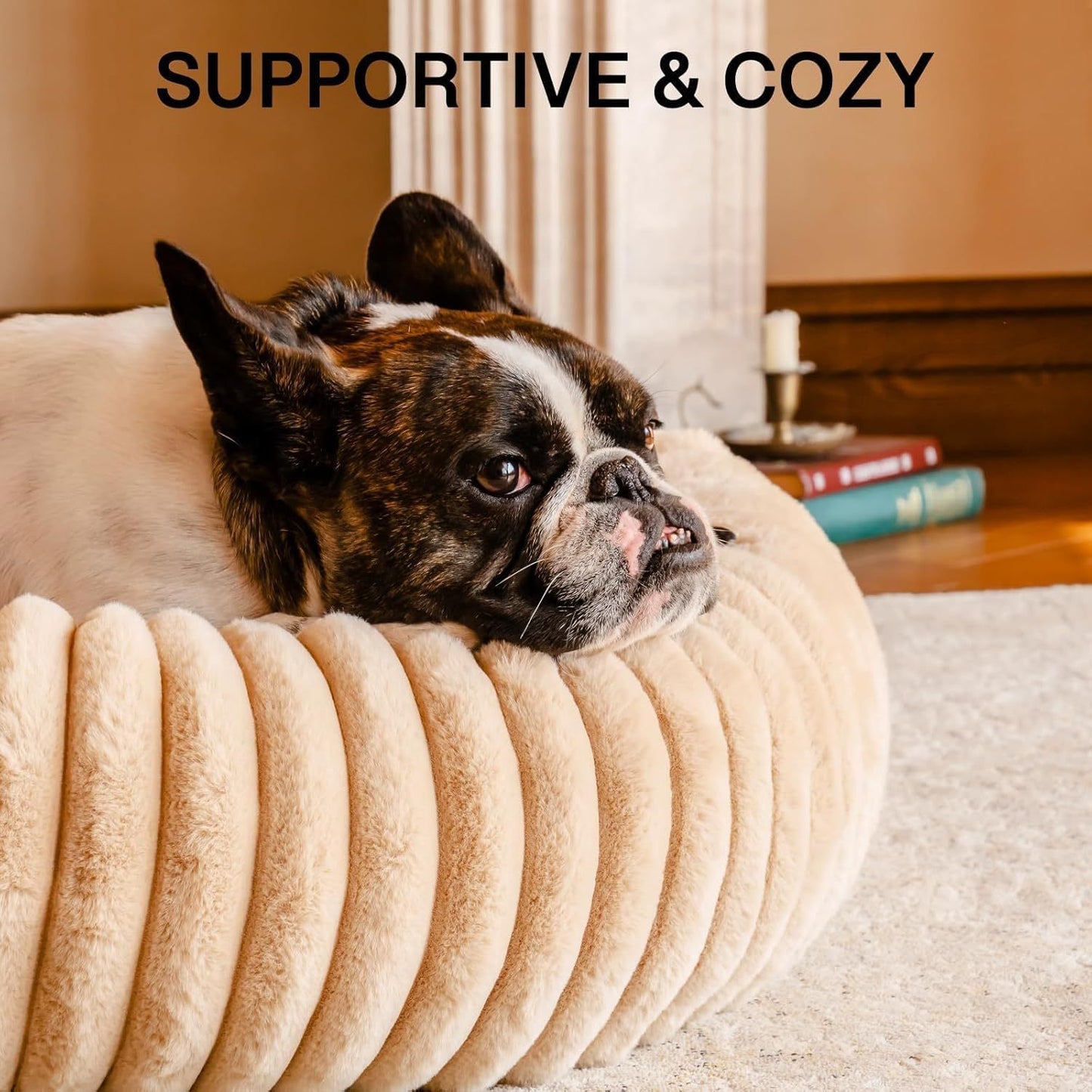 MEWOOFUN Donut Dog Bed for Medium Dogs – Calming Washable Pet Bed with Non-Slip Bottom, Supports Up to 45 lbs (Light Brown)