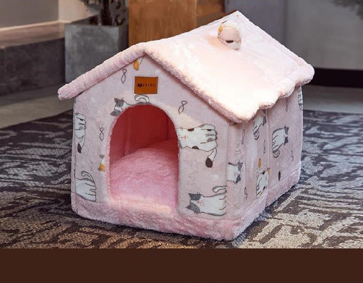 Foldable Dog & Cat House Bed – Warm Enclosed Pet Cave with Removable Cushion for Winter, Soft Sofa Kennel for Small Pets
