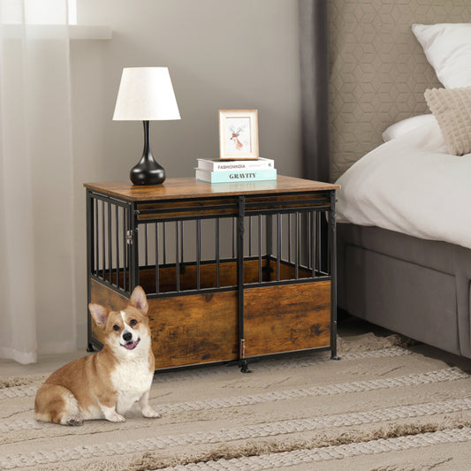 Rustic Furniture-Style Dog Crate – Multi-Functional Pet Kennel & Bedside Table with Storage for Small to Medium Dogs