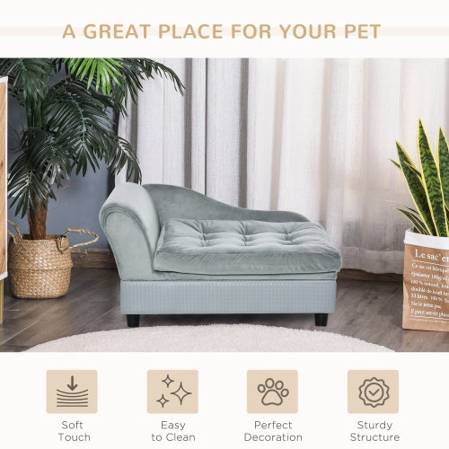 Luxury Small Dog Bed with Hidden Storage – Grey Upholstered Pet Sofa with Built-In Compartment for Toys & Accessories