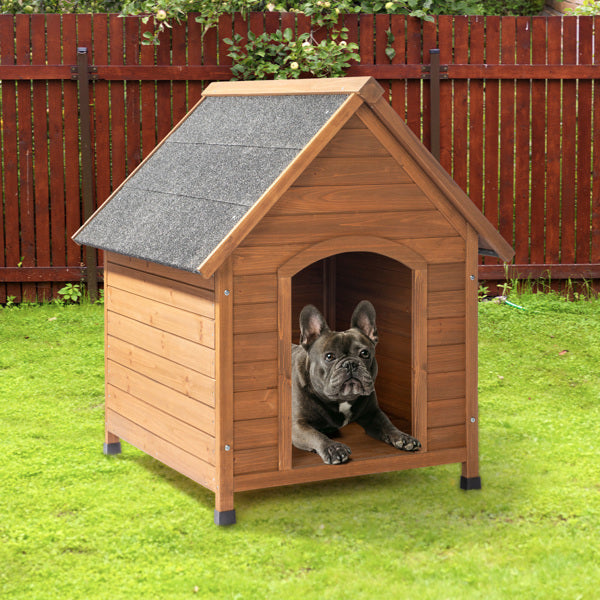 Weatherproof Dog House with Black Asphalt Roof – Outdoor Pet Shelter for Small to Medium Dogs, Durable Wooden Design
