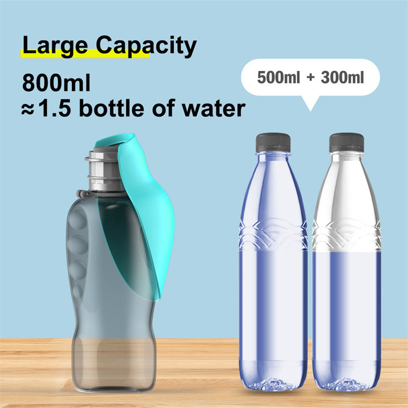800ml Portable Dog Water Bottle – Leakproof Pet Travel Dispenser with Foldable Drinking Bowl for Outdoor Walks & Large Breeds