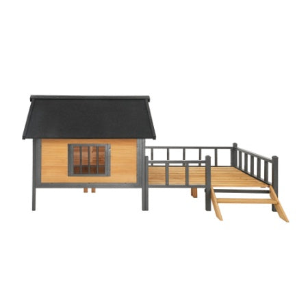 Large Outdoor Wooden Dog House with Porch – Cabin-Style Weatherproof Pet Kennel for Medium & Large Dogs